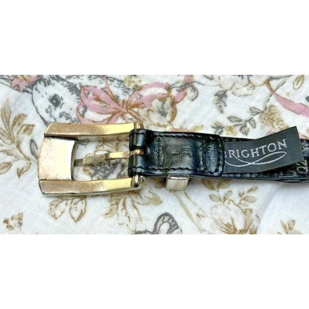 Brighton Size L 34 Brown Leather  Braided Belt Silver Accents & Buckle #Q2103
